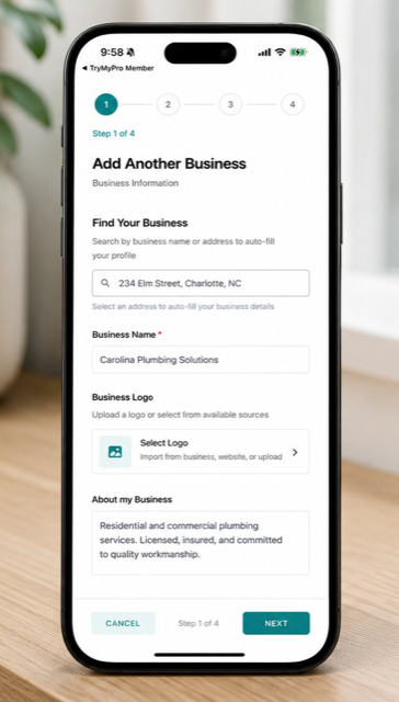 Setting up a business in the TryMyPro Manager app