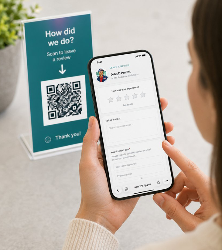 A Professional asking a customer for a review in the Manager app