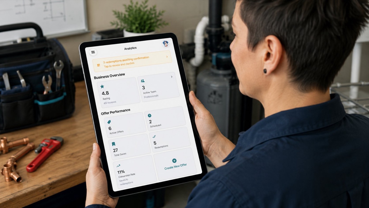 A business owner looking at their numbers in the TryMyPro Manager app